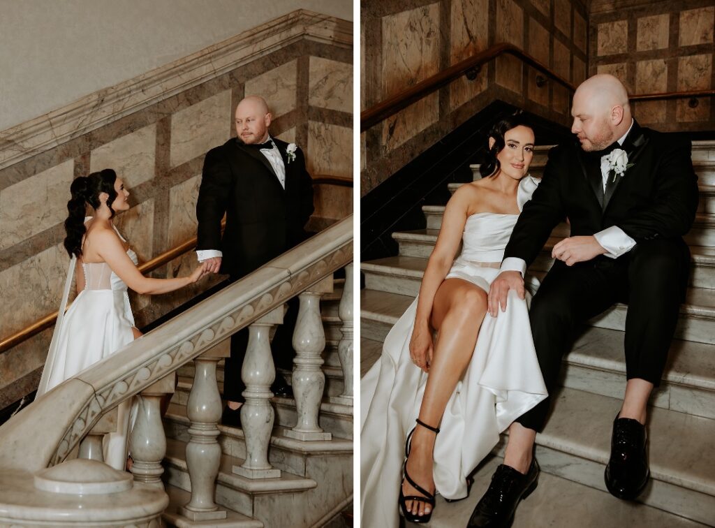 bride and groom indoor location photos Brisbane City Hall