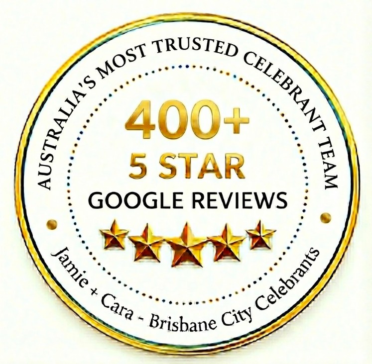 400 5-star reviews most trusted Brisbane Celebrants Jamie and Cara