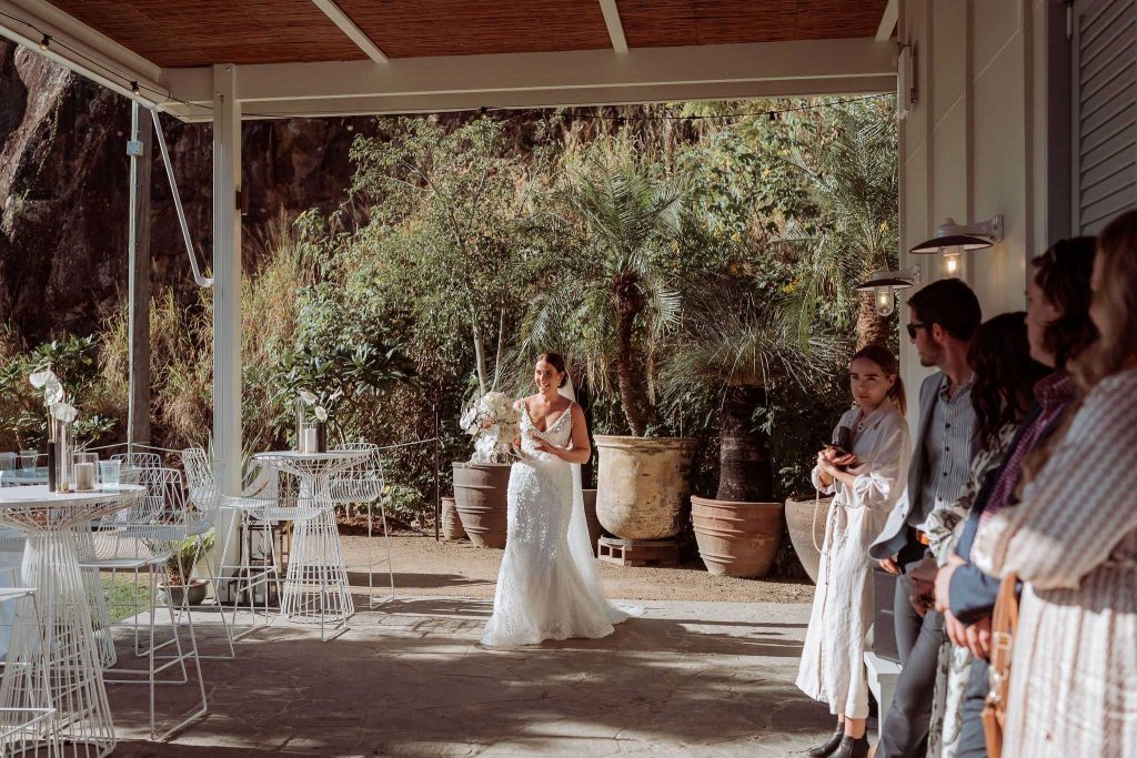 bride arrival alone