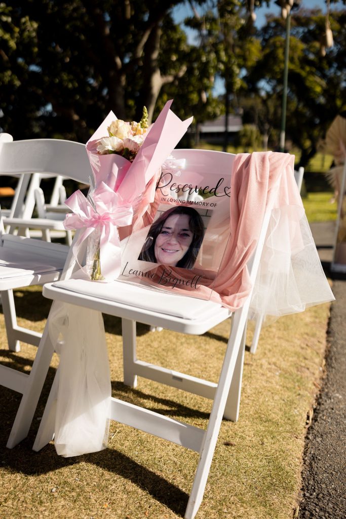 memory chair at wedding ceremony
